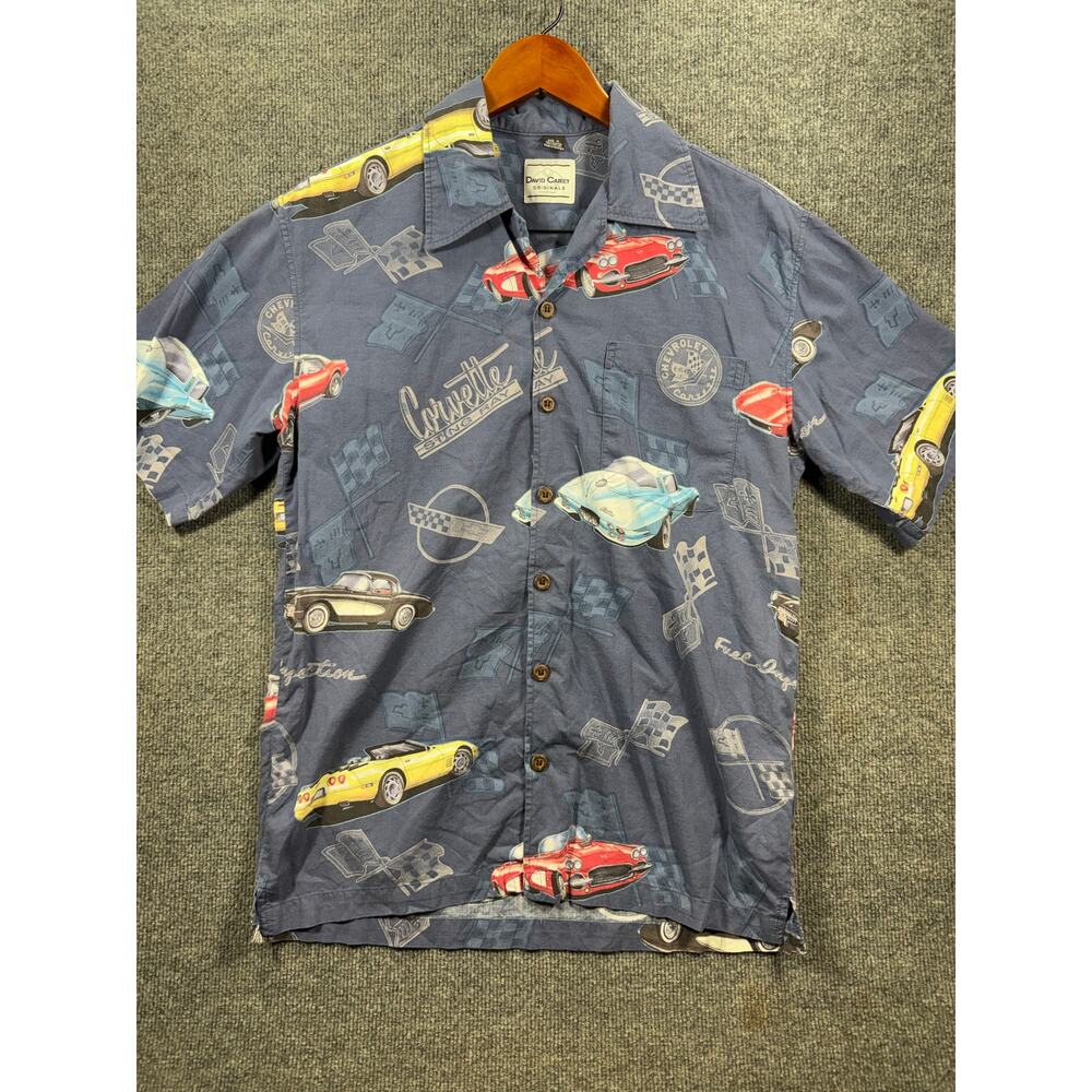 David Carey Button Up Shirt Men's Medium Corvette Allover Casual Racing Cars